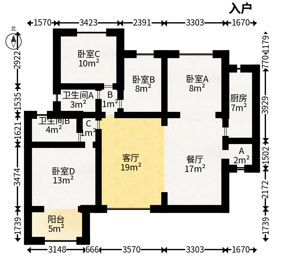 五矿紫湖香醍  3室2厅1卫   80.00万户型图