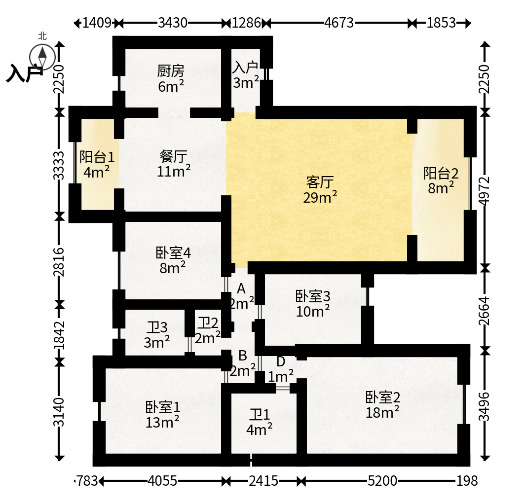 阳光城尚东湾蓝莓苑  4室2厅2卫   188.00万户型图