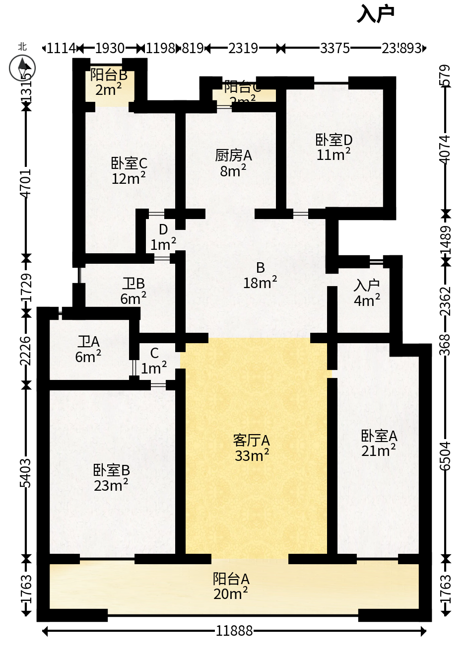 长房岭秀时代  4室2厅1卫   198.00万户型图