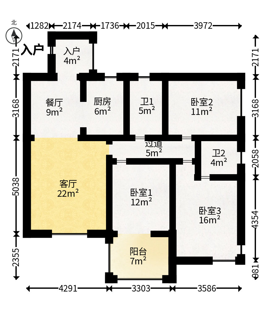 尚东紫郡  3室2厅2卫   112.00万户型图