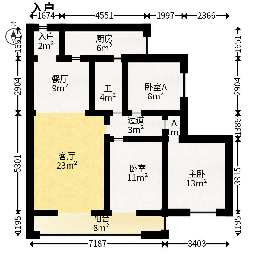 好望谷  3室2厅2卫   79.80万户型图