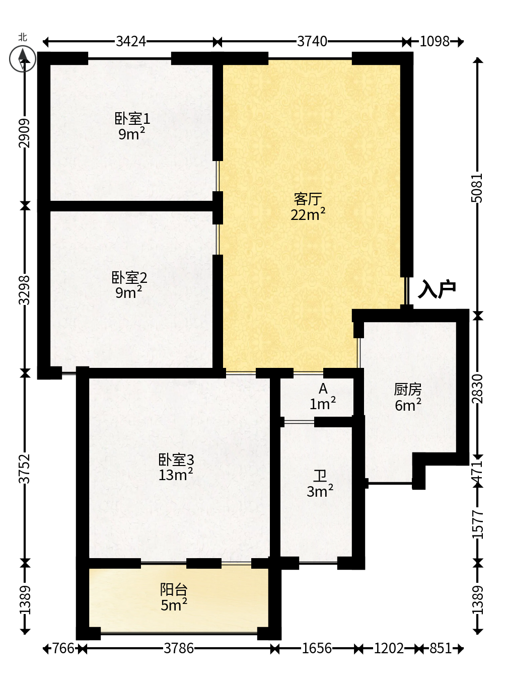 中建五局信和苑三区  3室2厅1卫   68.00万户型图