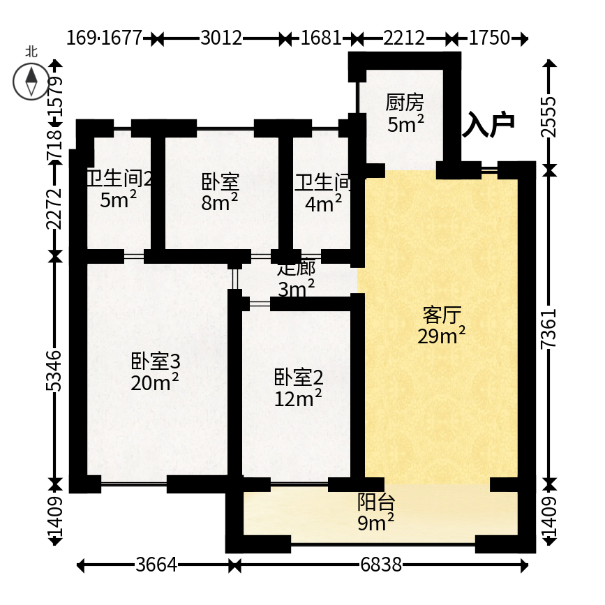 君合新城玺樾  3室2厅2卫   82.00万户型图