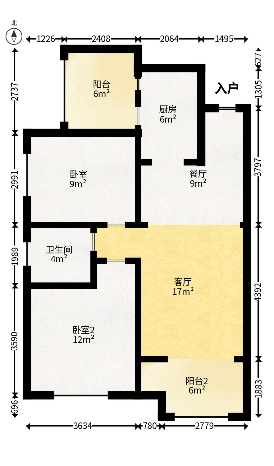 长房东云台  2室2厅1卫   78.00万户型图