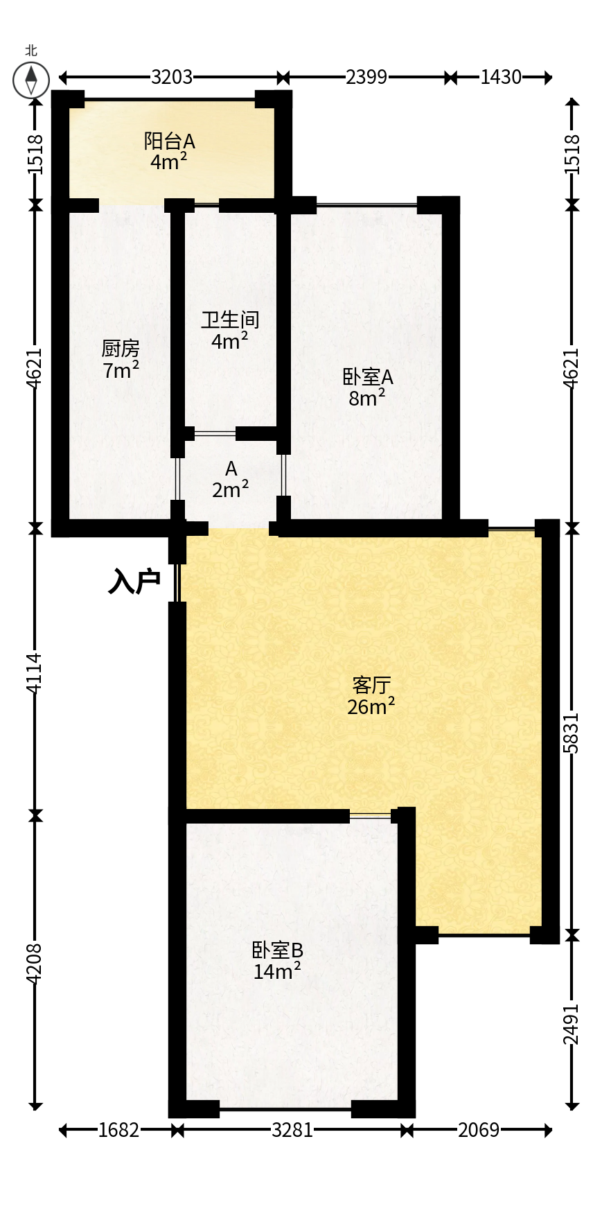 怡海星城  2室2厅1卫   43.80万户型图