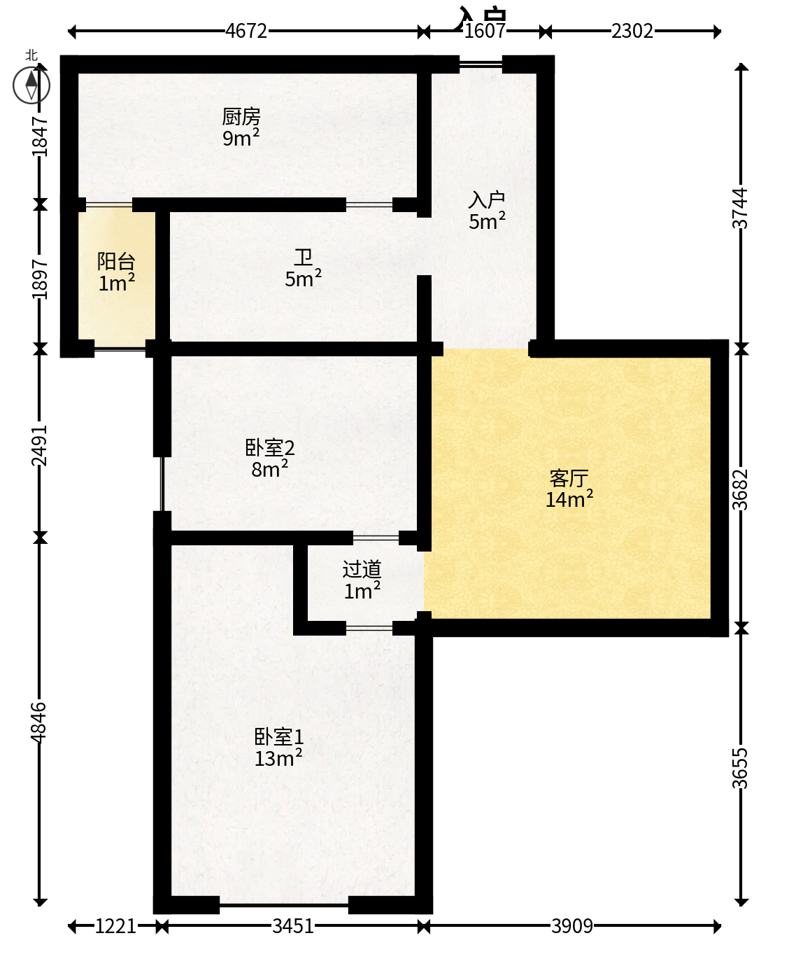 北辰三角洲E4区  3室1厅1卫   128.00万户型图