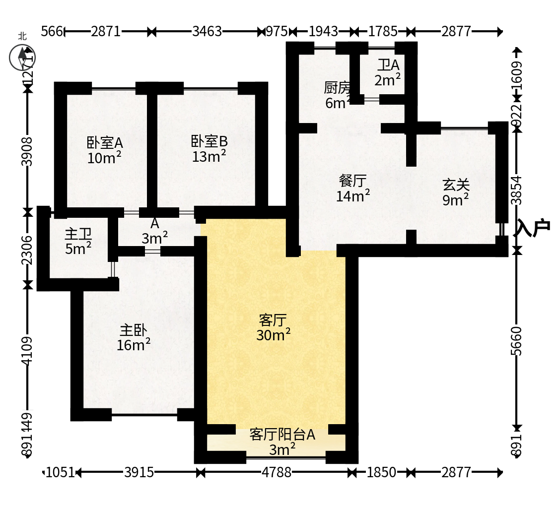 滨江金座  3室2厅2卫   129.80万户型图