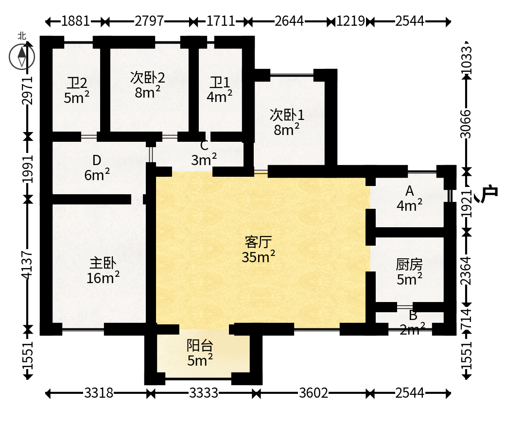华润凤凰城三期  3室2厅2卫   126.00万户型图