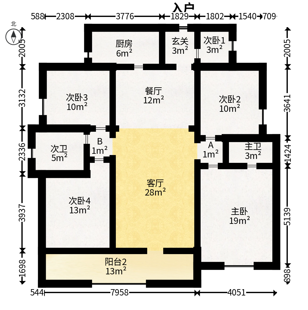中欣楚天御府E区  4室2厅2卫   198.00万户型图