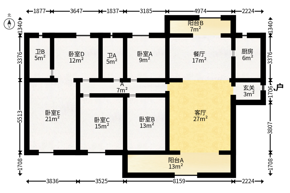 天健城（天健芙蓉盛世三期）  5室2厅2卫   308.00万户型图