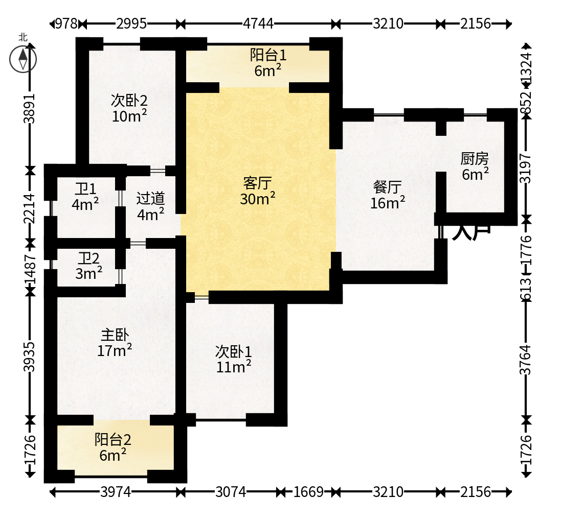 北辰三角洲C2区  3室1厅2卫   310.00万户型图