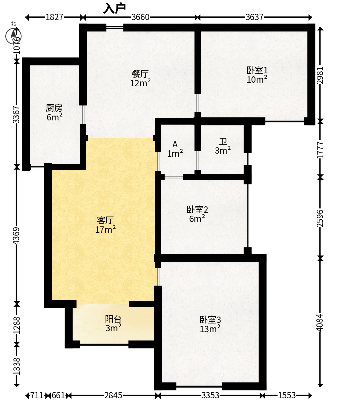 金地格林公馆  3室2厅1卫   88.00万户型图