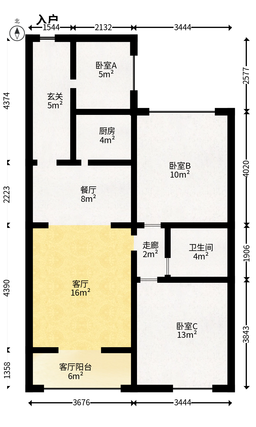 长城水郡  3室2厅1卫   68.80万户型图