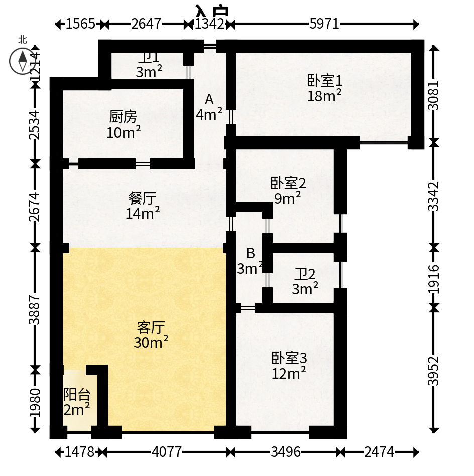 才子嘉都  3室1厅1卫   108.00万户型图