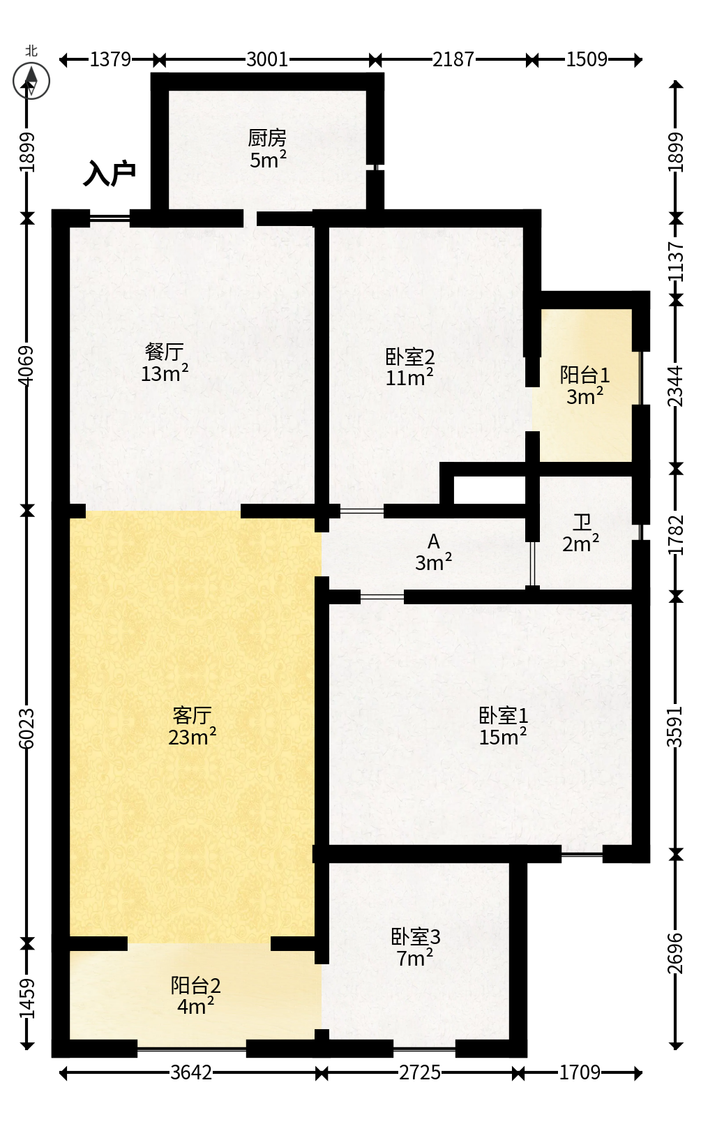 慢步江湾  3室2厅1卫   116.00万户型图