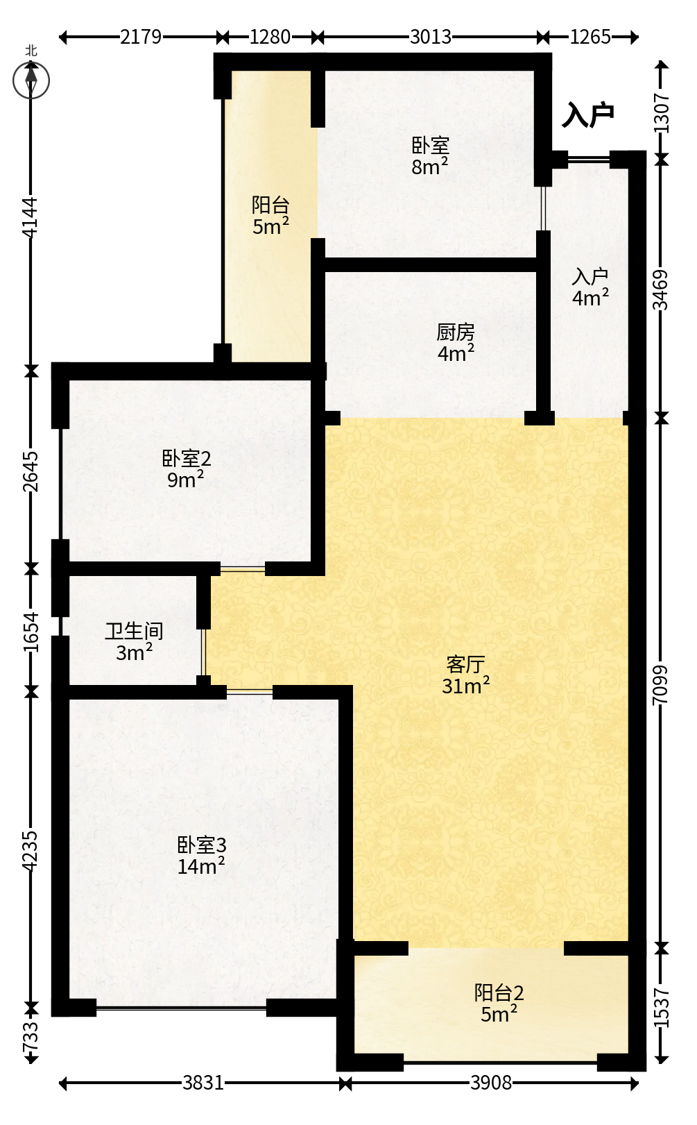高林仕家  3室2厅1卫   45.00万户型图