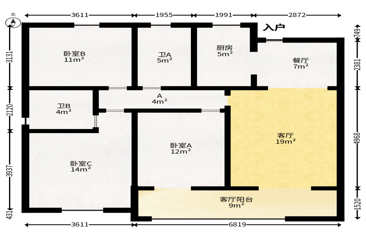 龙湖铂金中心（龙湖春江郦城）  3室2厅1卫   200.00万户型图