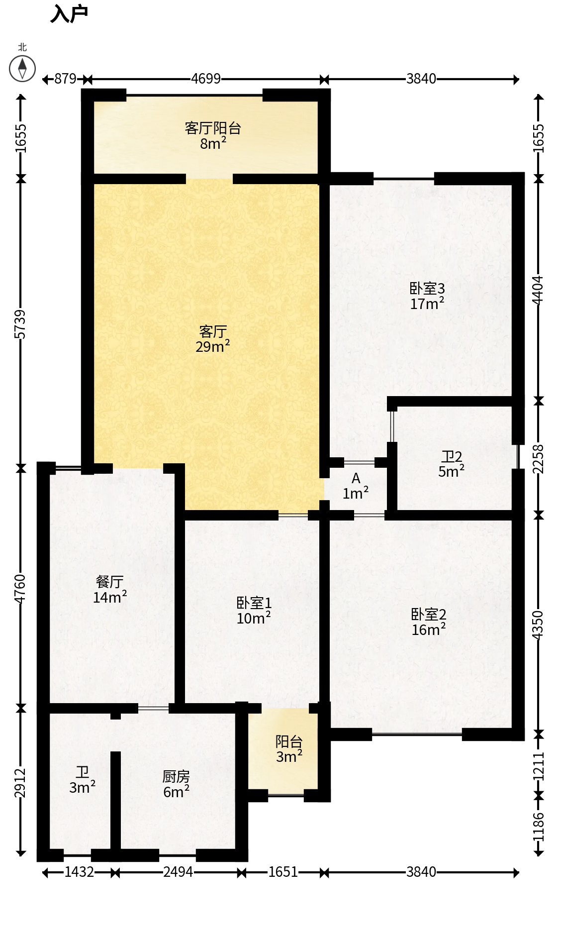高升小区  3室2厅2卫   77.80万户型图
