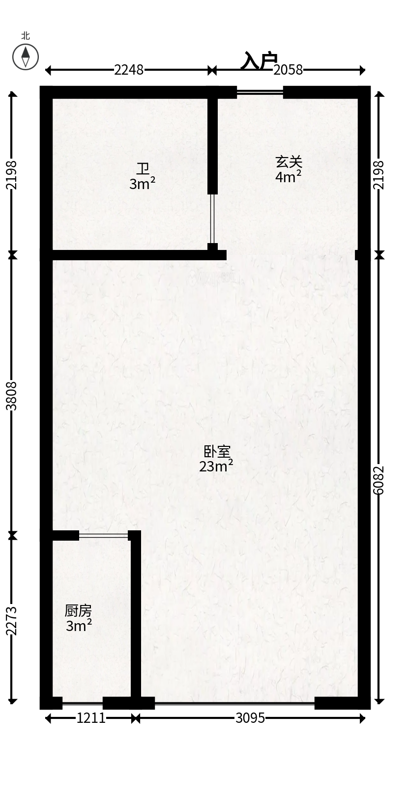 天健芙蓉盛世一期  1室0厅1卫   30.80万户型图