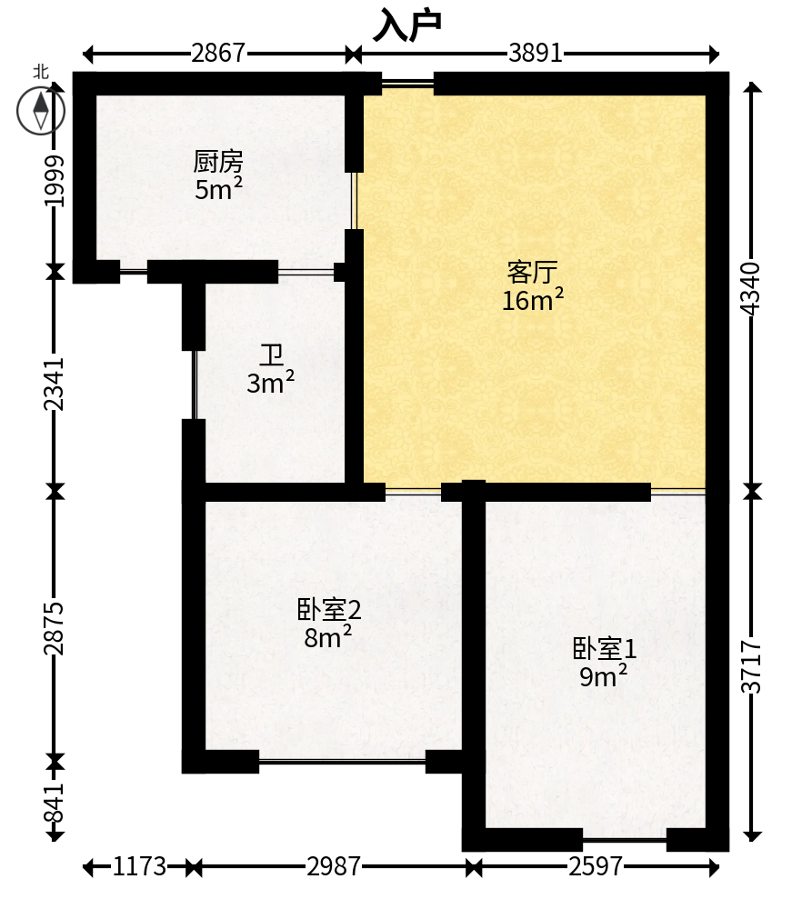 芒果天地(芒果雅苑)  2室1厅1卫   42.80万户型图