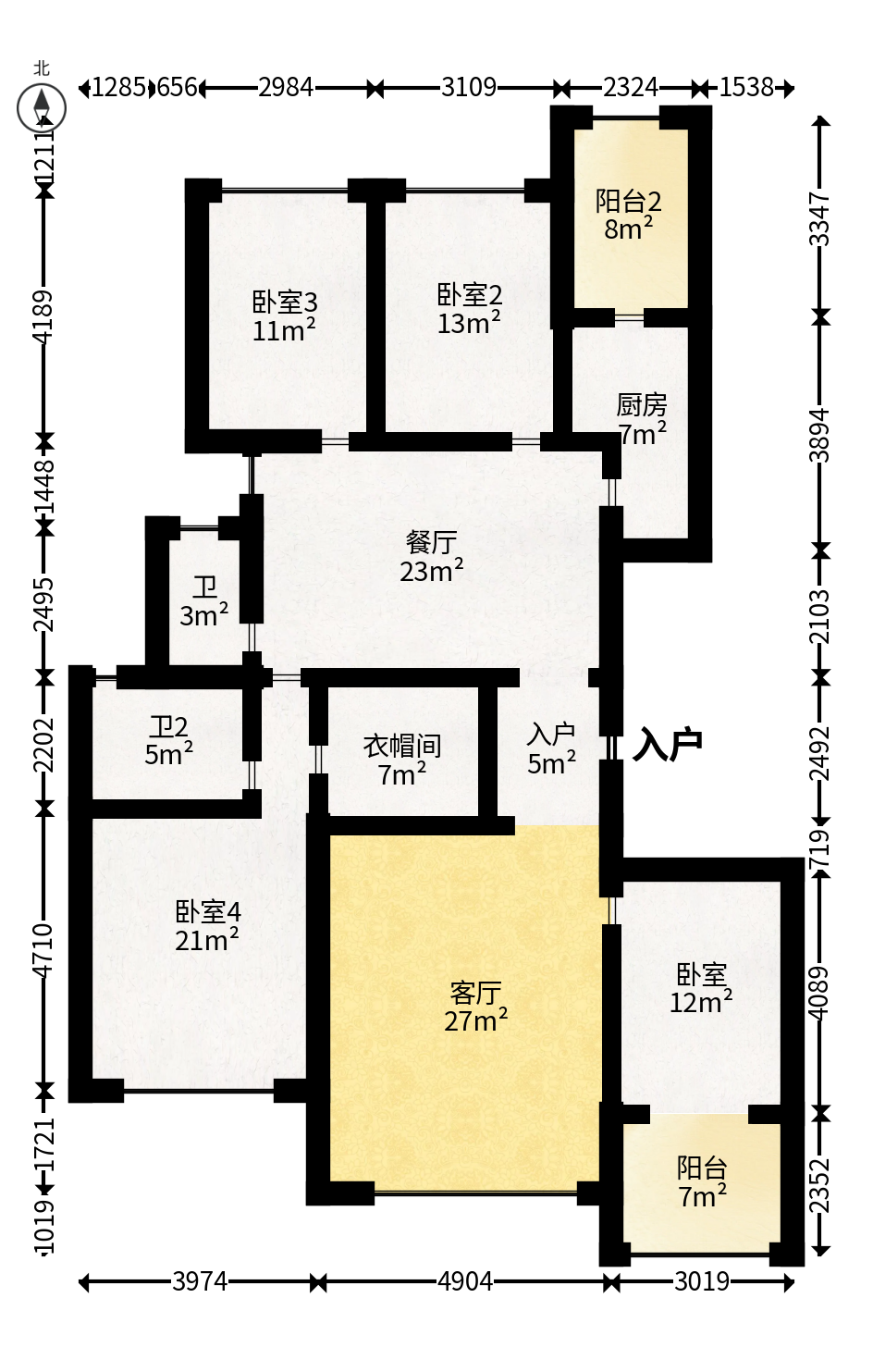 恒大华府  4室2厅2卫   305.00万户型图