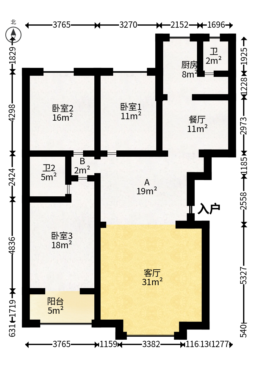景荣华苑  3室2厅2卫   115.00万户型图