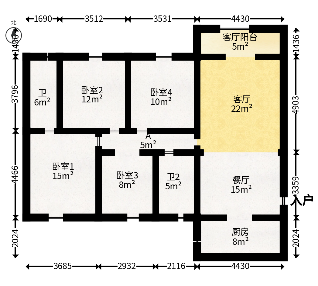 鑫远御文台一期  4室2厅2卫   117.00万户型图