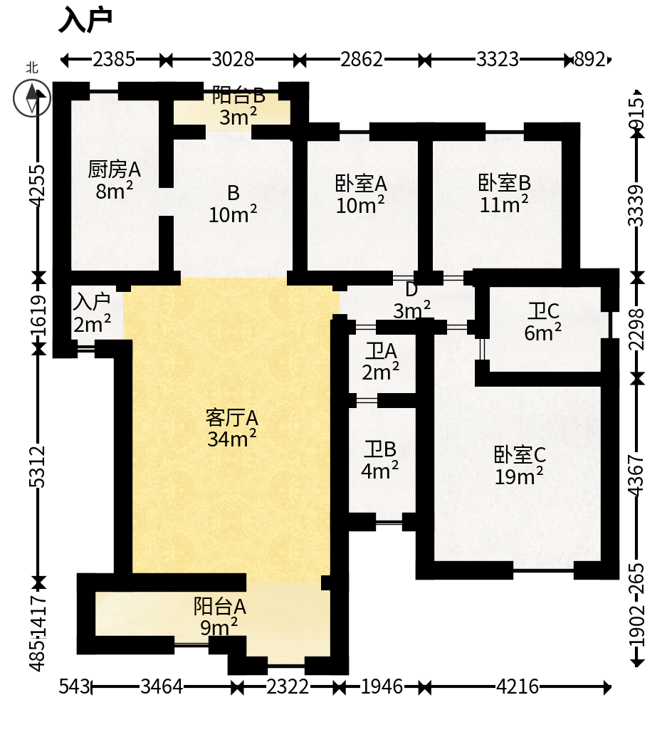 山水庭院  3室2厅1卫   98.00万户型图