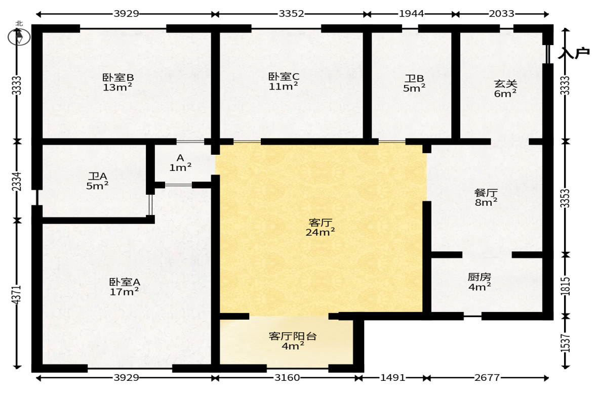 钰龙天下一期  3室2厅2卫   220.00万户型图