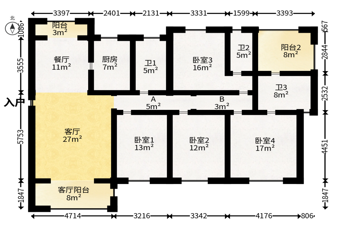 克拉美丽山庄（晟领国际）  4室2厅2卫    158.88万户型图