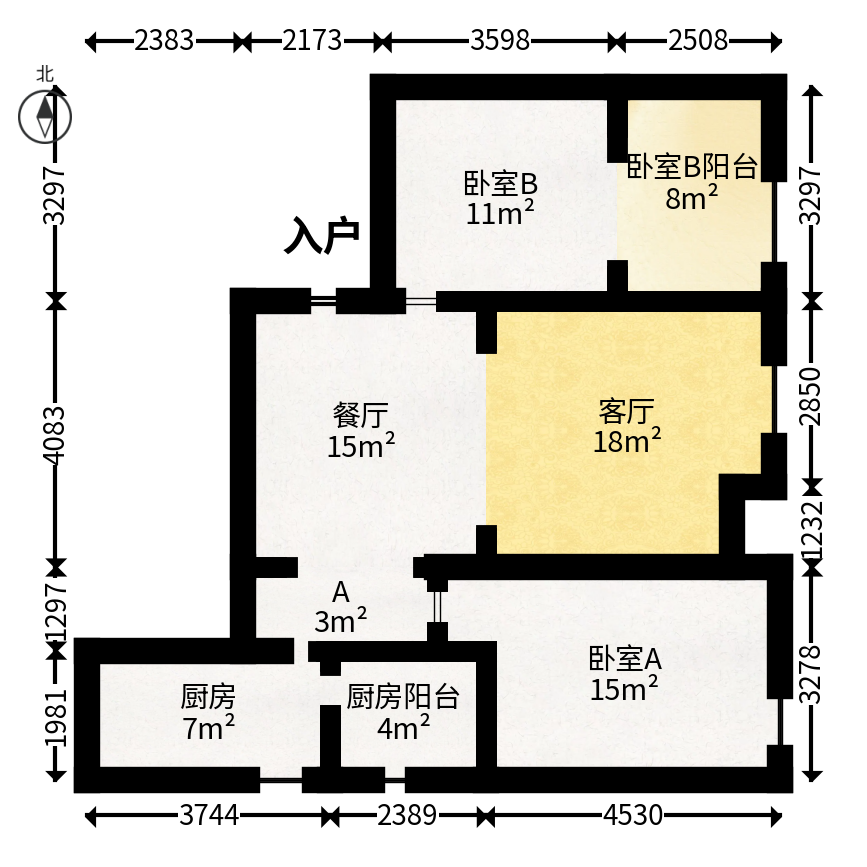 谷山乐园三期  3室2厅1卫   70.00万户型图