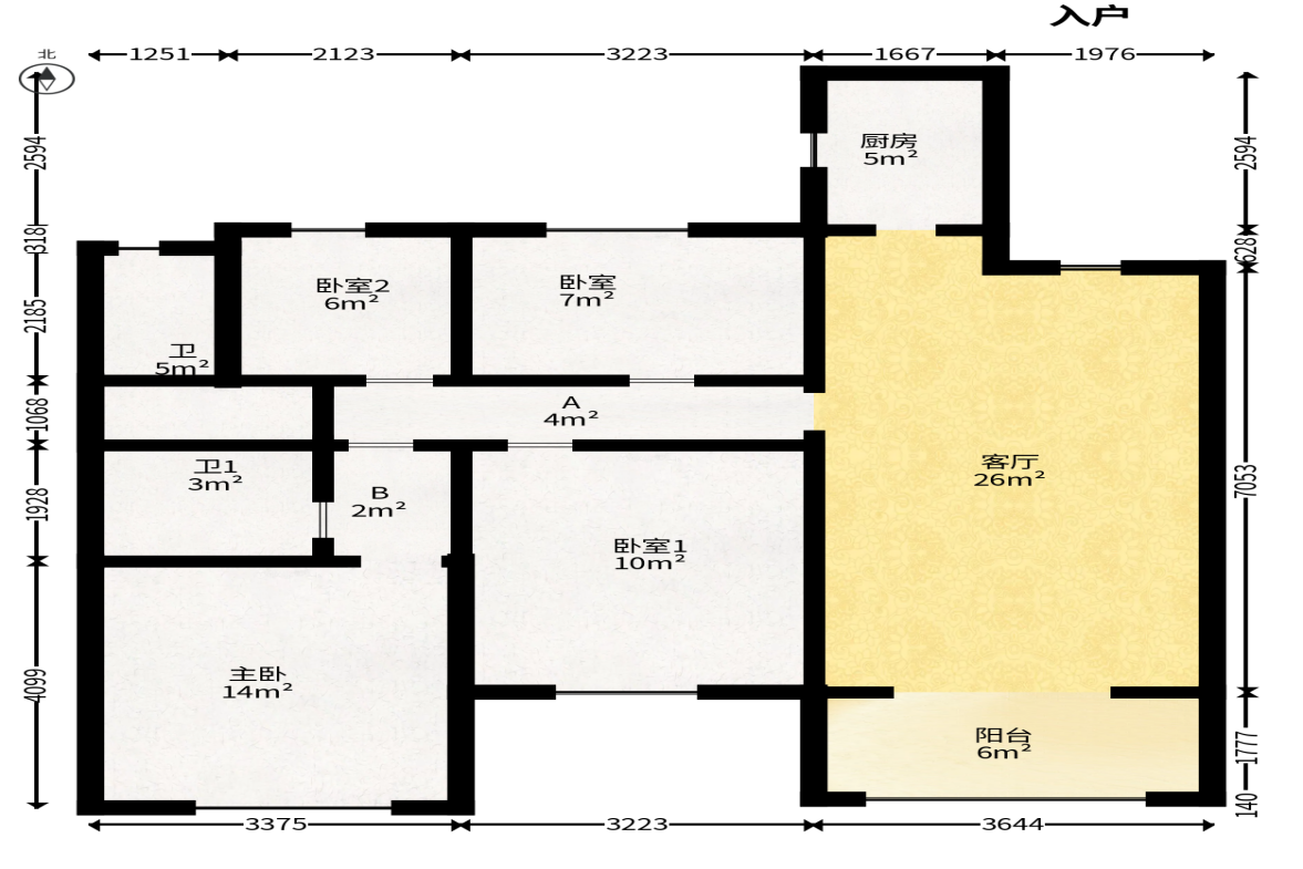 荣盛城  3室2厅2卫   80.00万户型图