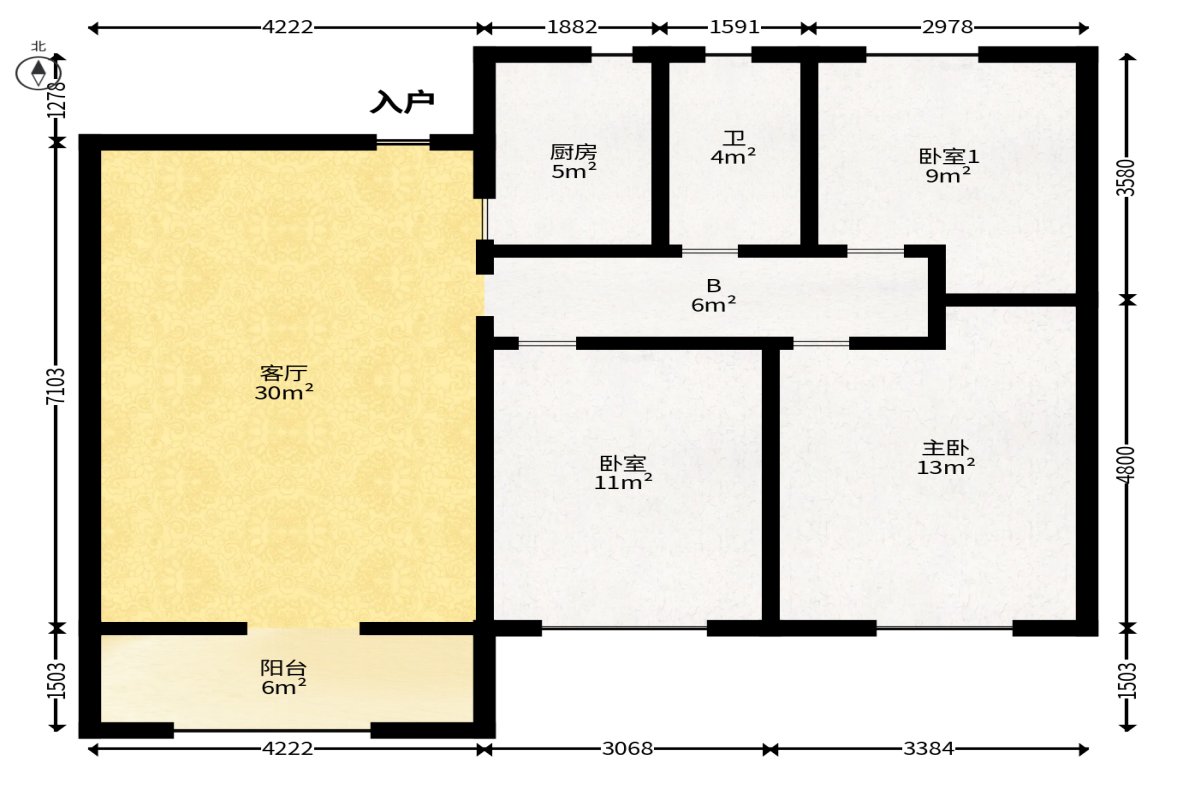 星城春晓  3室2厅1卫   65.00万户型图