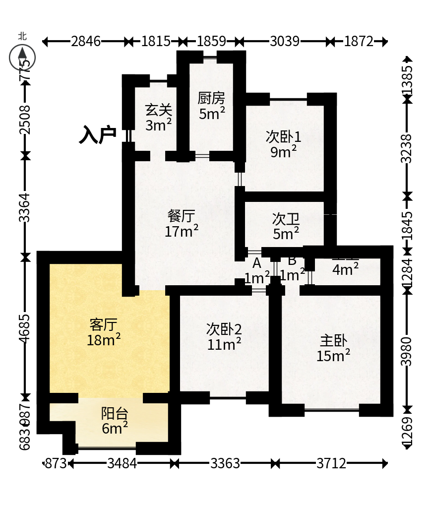 恒大御景天下城一期  3室2厅2卫   115.00万户型图