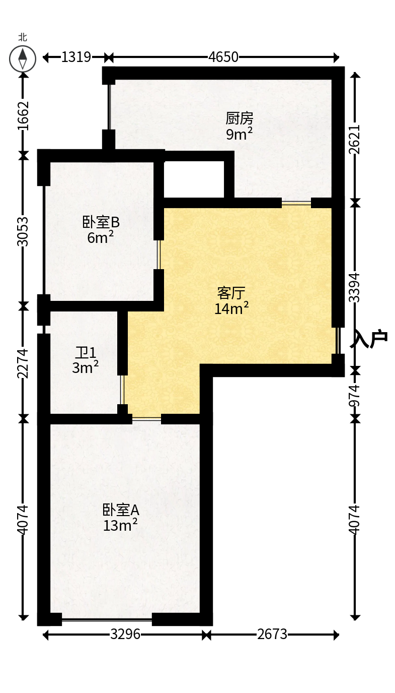 华润橡树湾  2室1厅1卫   40.00万户型图