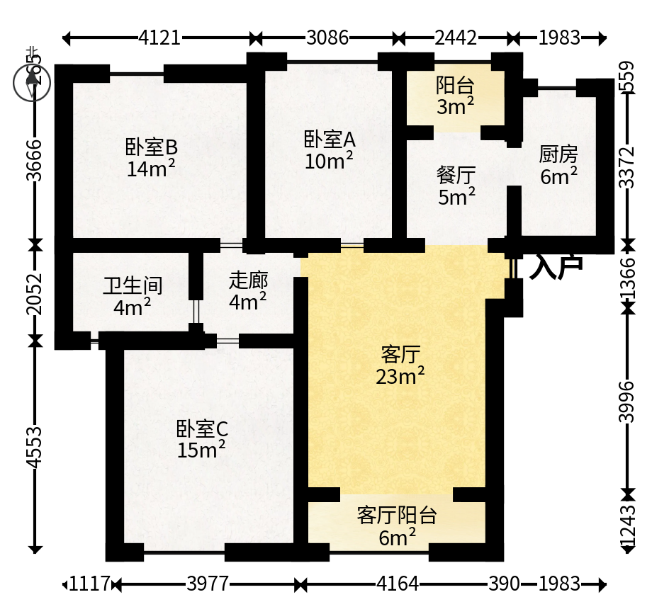 保利花园  3室2厅1卫   95.00万户型图
