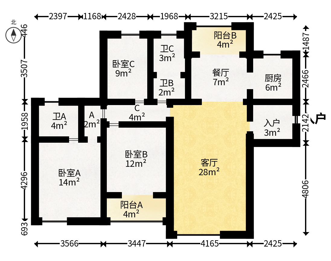 德润小区（丰升德润小区）  3室2厅2卫   125.00万户型图