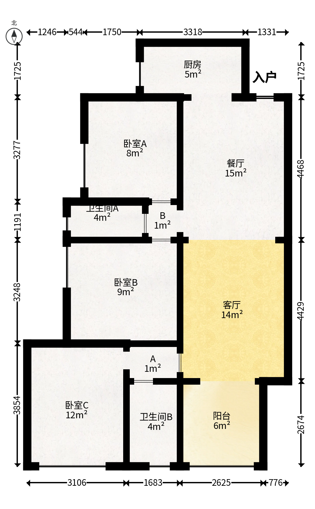汇金城/嘉华城（二期、三期）  3室2厅2卫   128.00万户型图