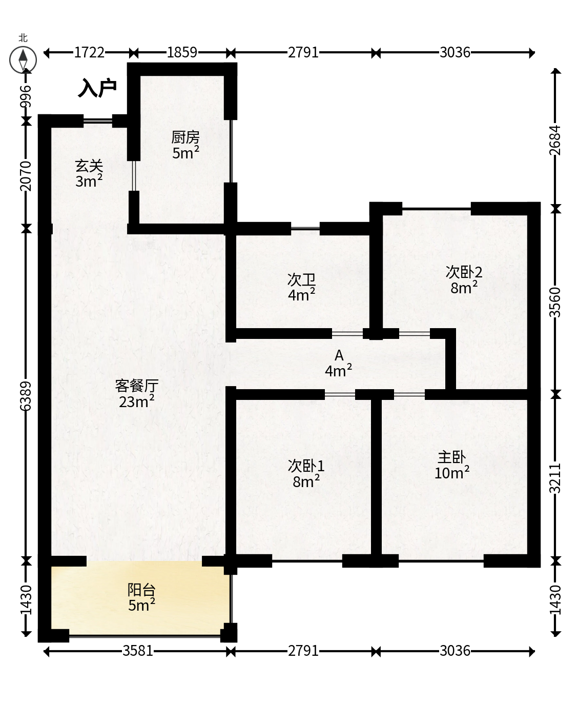 长沙北中心保利时代B区  3室2厅1卫   88.00万户型图