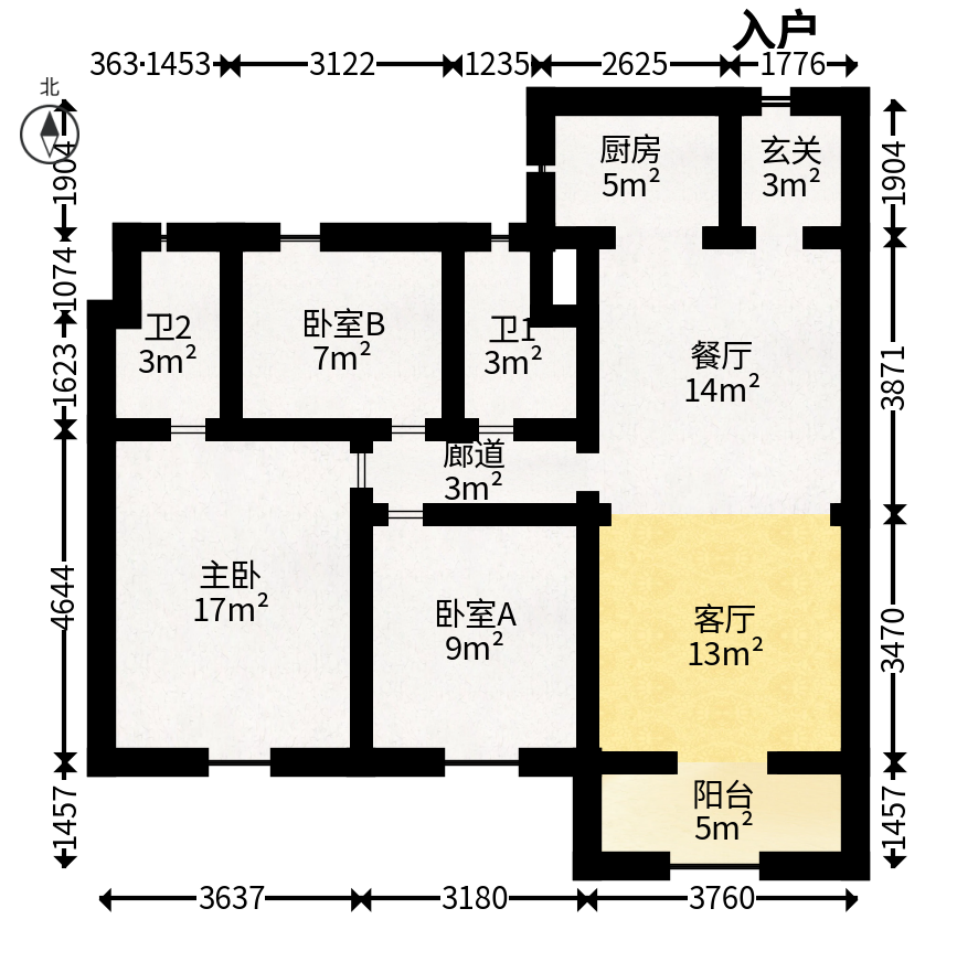 中海国际五期  3室2厅2卫   86.00万户型图