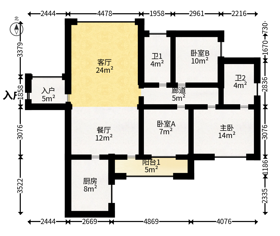 枫华府第  3室2厅2卫   70.00万户型图