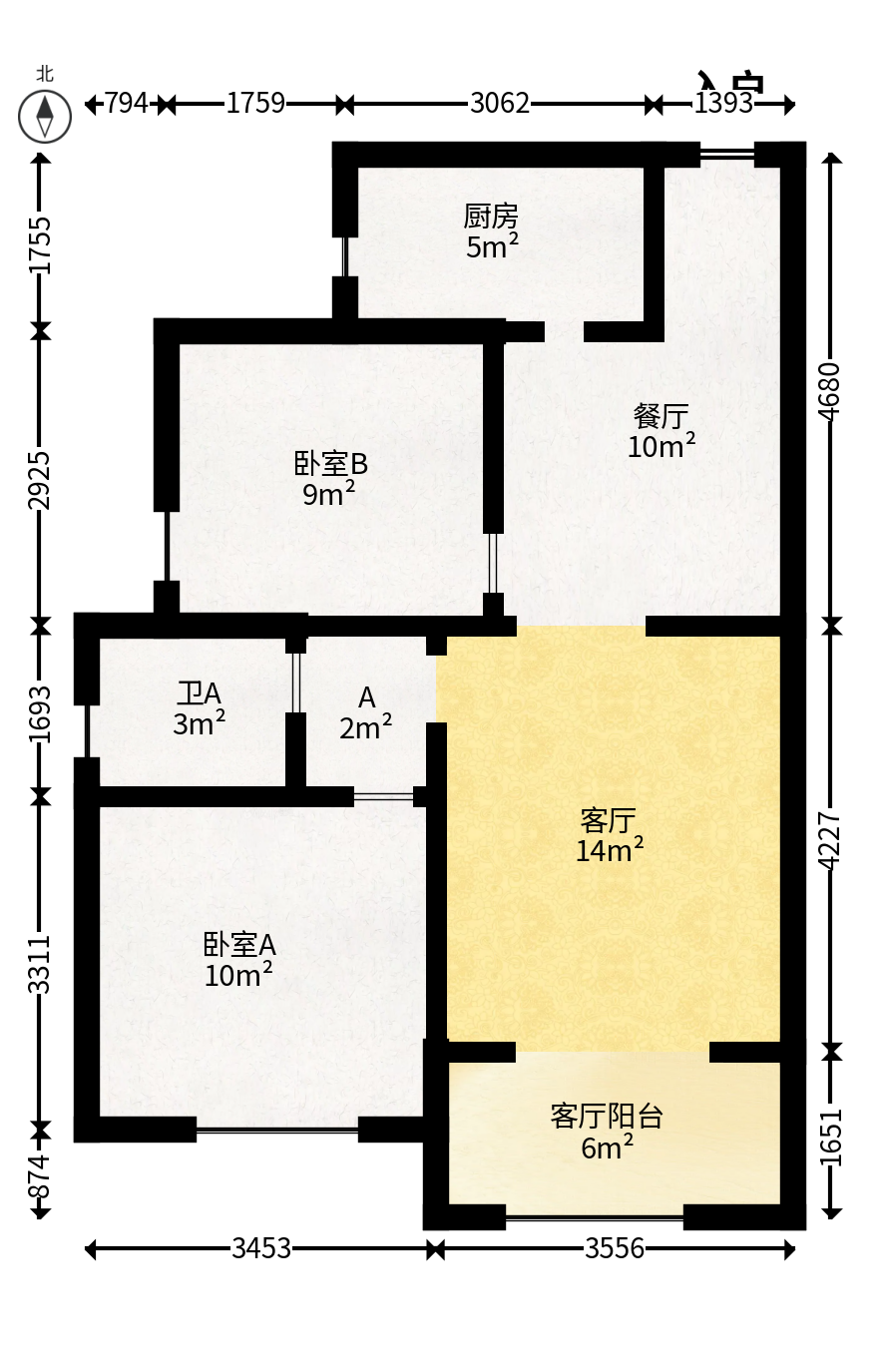 钰龙天下一期  2室2厅1卫   198.00万户型图