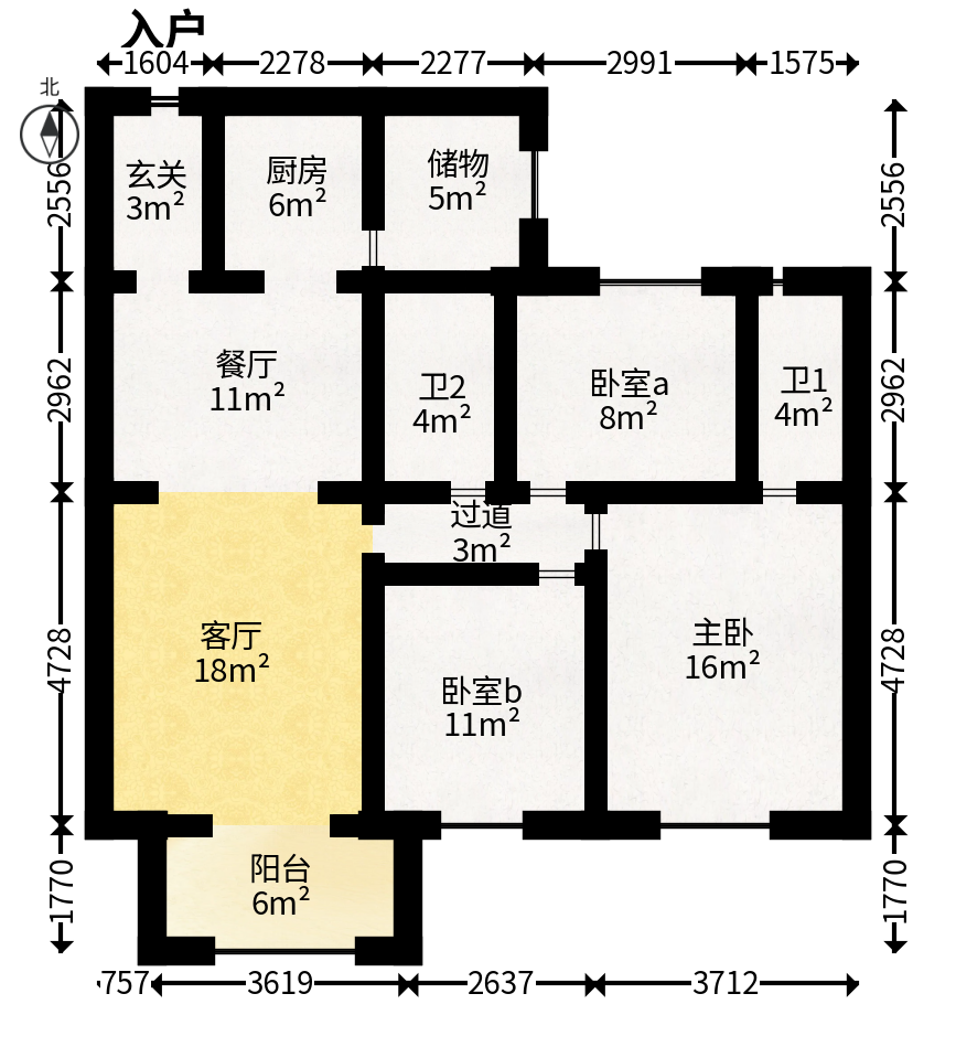碧桂园培文府锦园  3室2厅2卫   85.00万户型图
