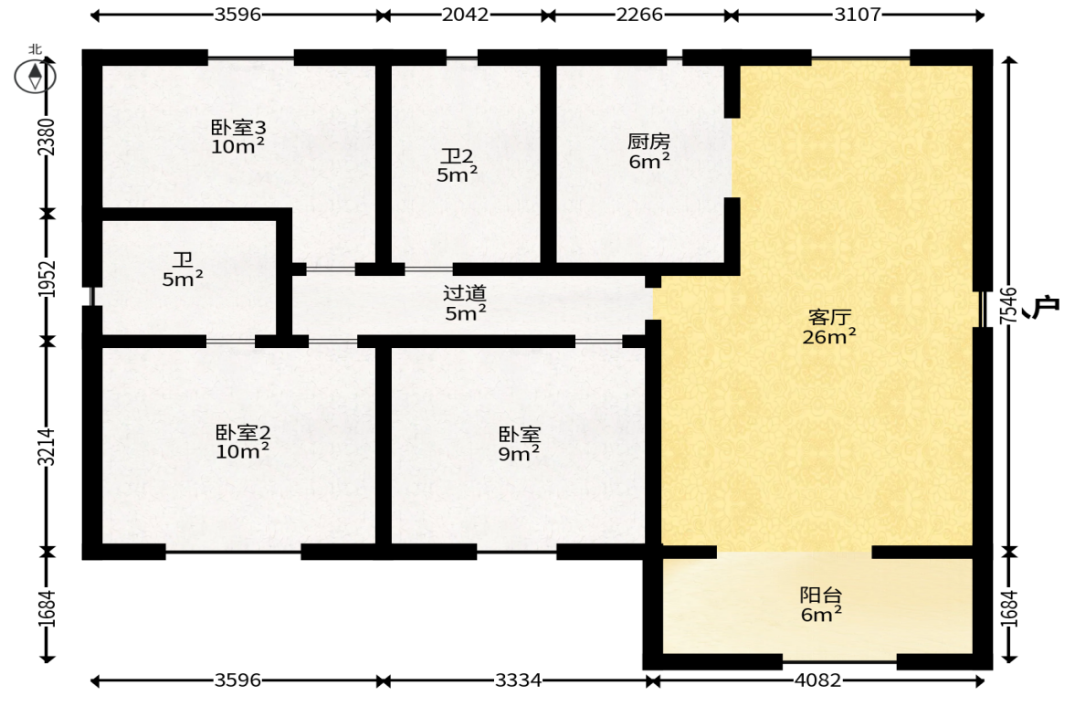 金鹰玖珑山  3室2厅2卫   78.00万户型图