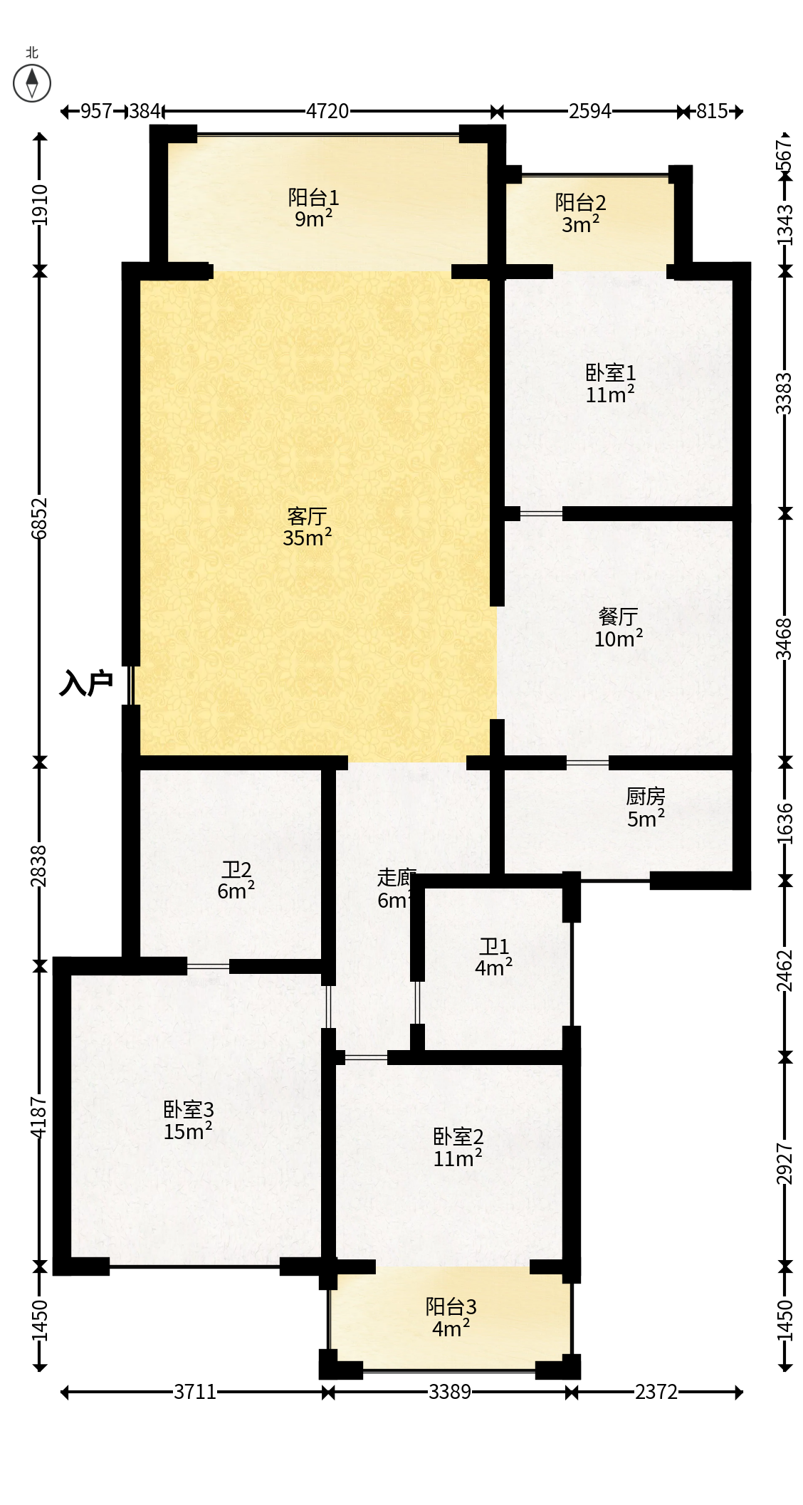 中建桂苑  3室2厅1卫   95.00万户型图