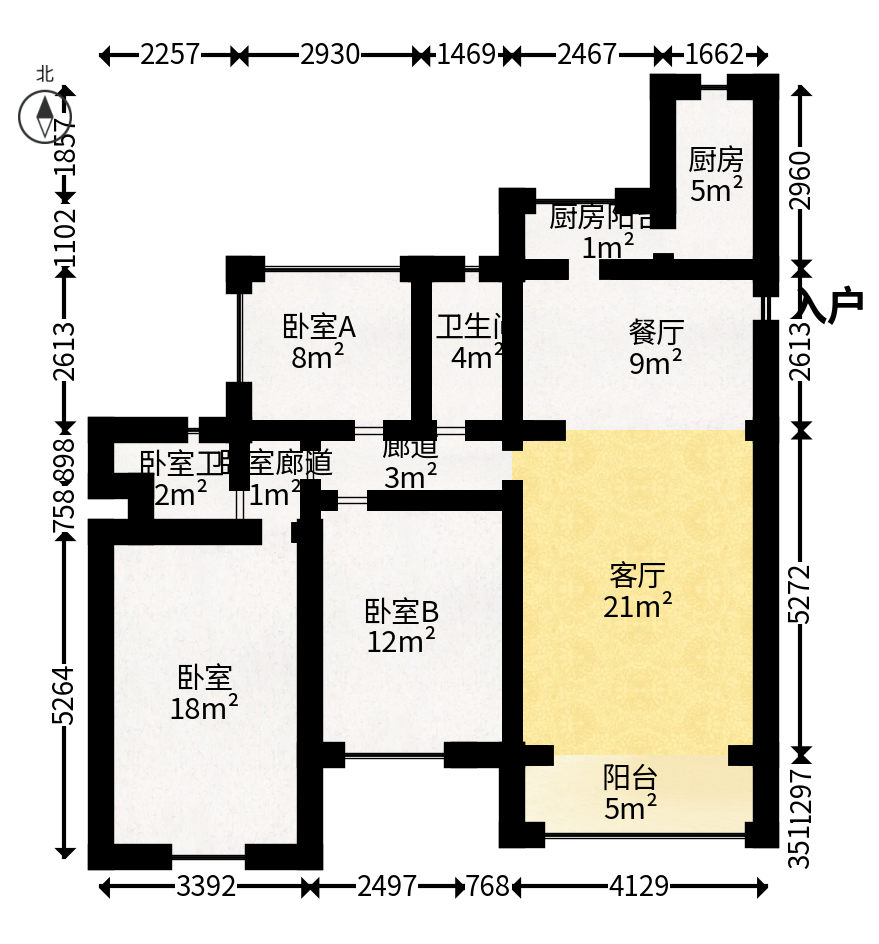 奥克斯滨仕花园（奥克斯洋湖广场/奥克斯中心）  3室2厅2卫   153.00万户型图