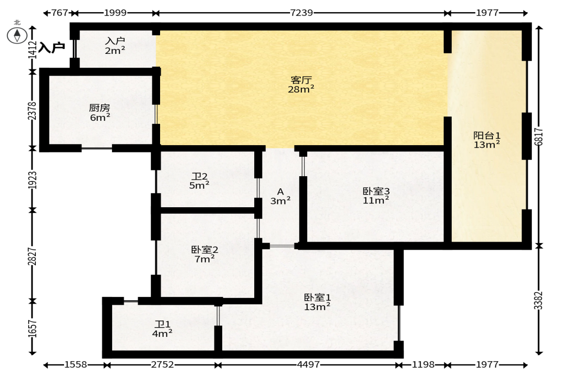 明昇壹城（明昇时代广场）一期  3室2厅2卫   145.00万户型图