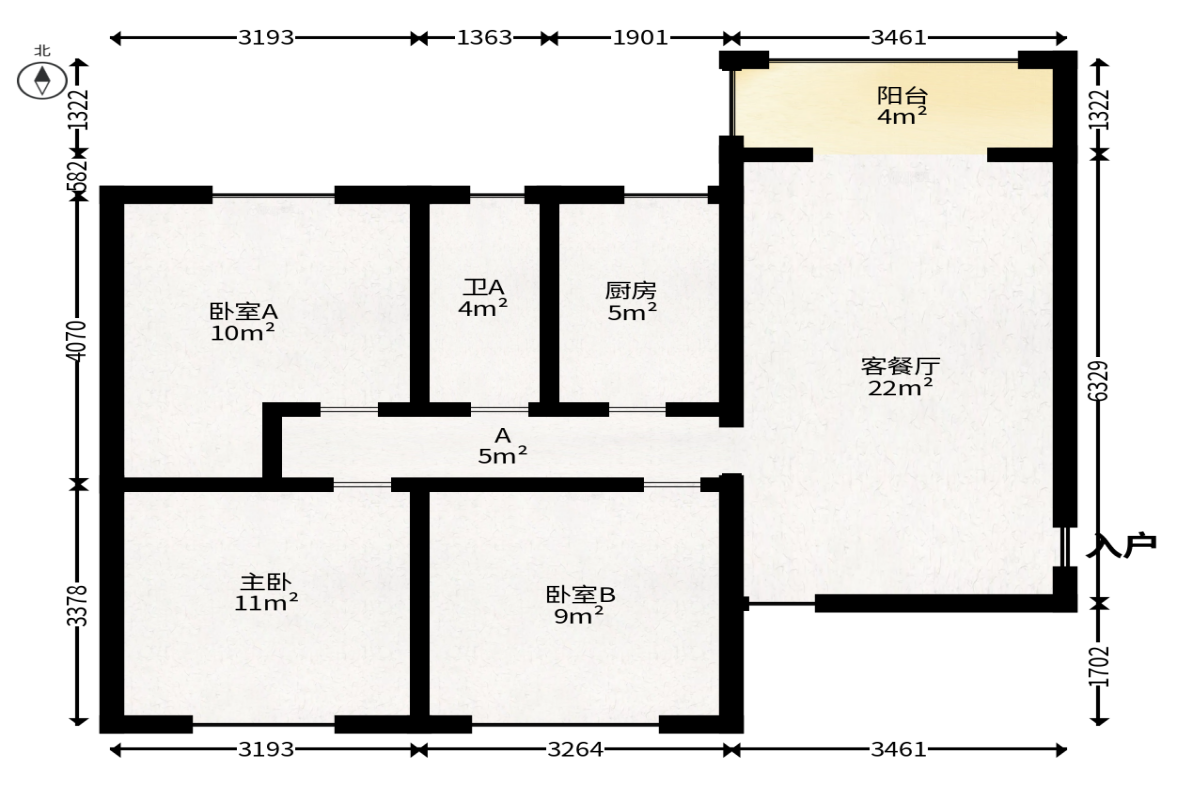 保利西海岸B区  3室2厅1卫   145.00万户型图