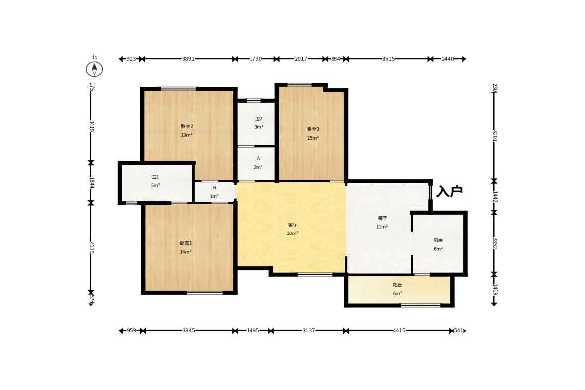 银港水晶城  3室2厅1卫    95.8万户型图