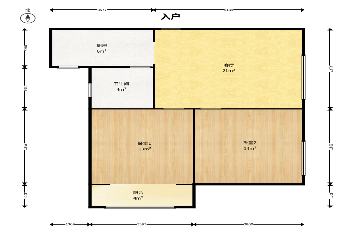 中建桂苑  2室1厅1卫   48.00万户型图